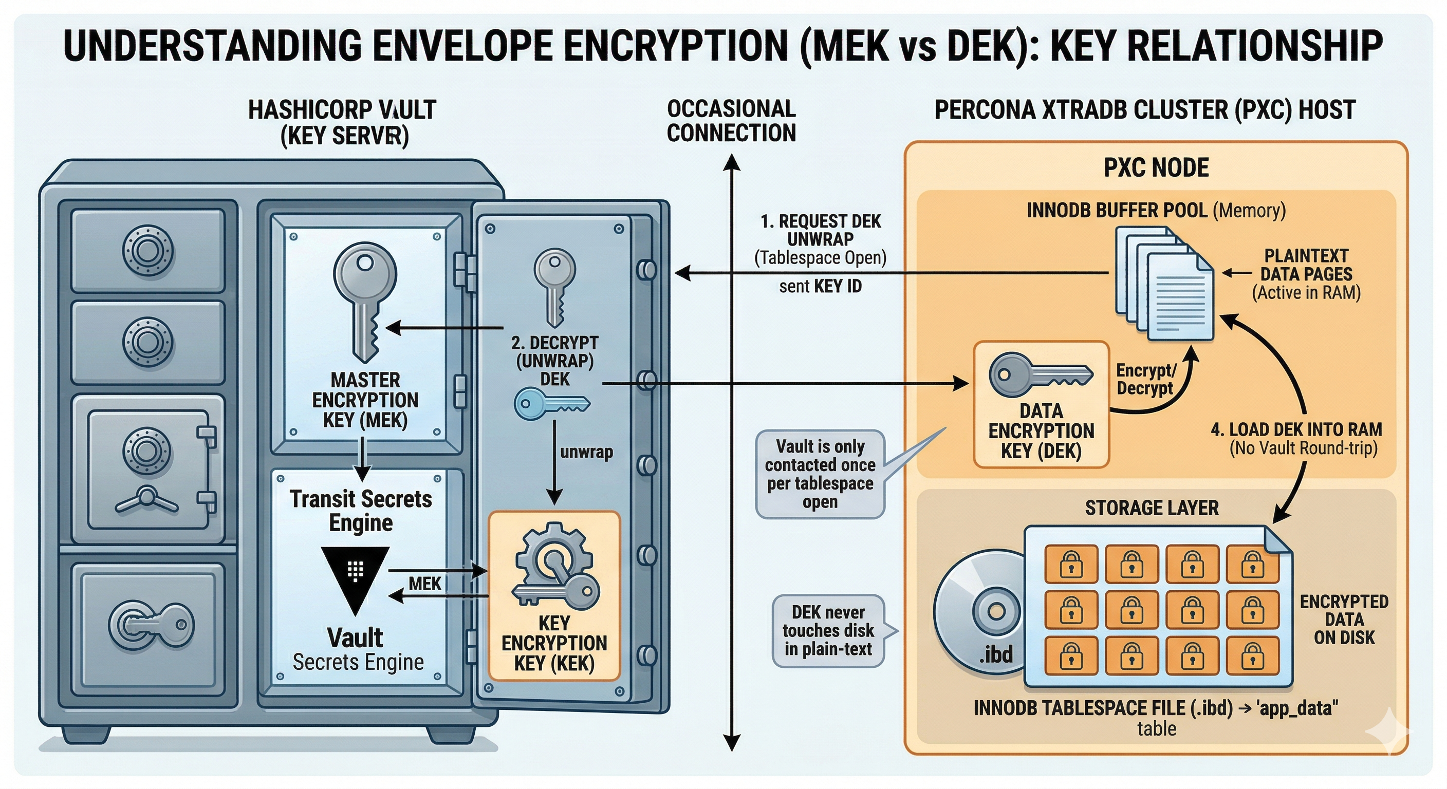 InnoDB master key and tablespace key relationship